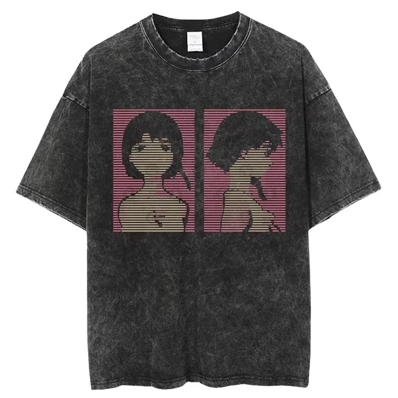 Anime Serial Experiments Lain Vintage Washed T Shirt Summer Men Women Tshirt Cotton Harajuku Oversized Short Sleeve Tees Tops