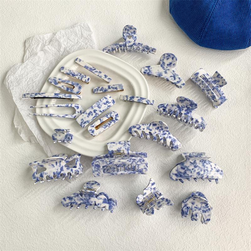 Элегантная китайская фарфоровая шпилька сине-белого цвета, заколка для волос на затылке для женщин, головной убор в виде заколки-акулы, идеально подходит для влиятельных лиц.