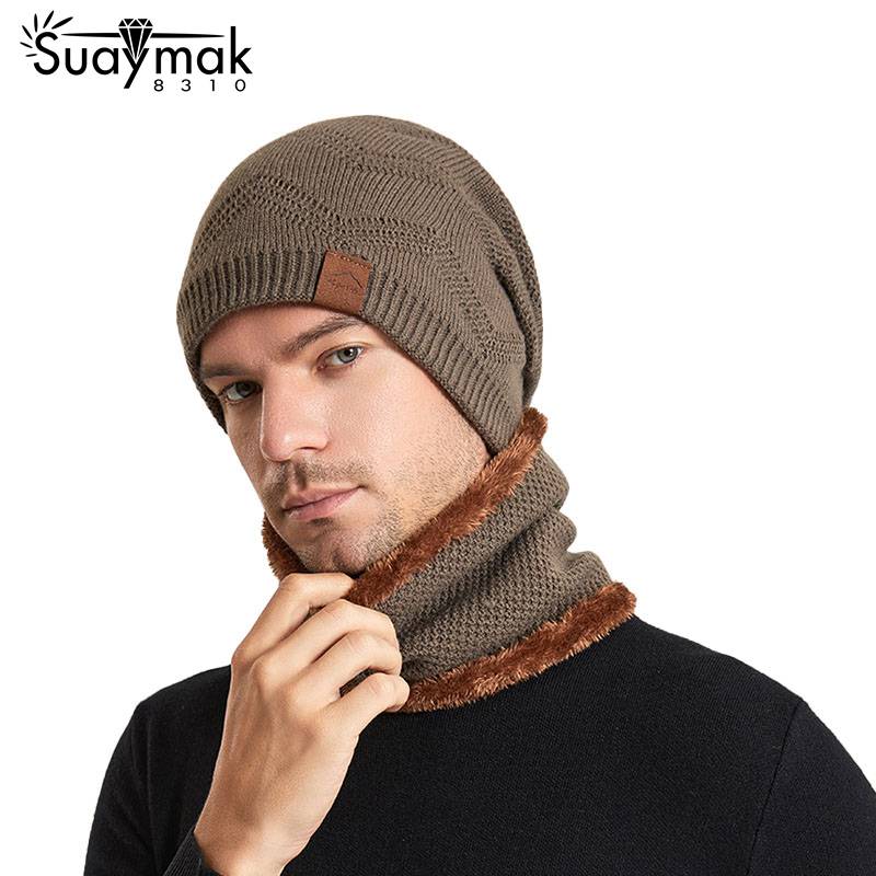 Cross-border Men's and Women's Same Hat Scarf Suit Korean Version Plus Velvet Pullover Cap Outdoor Warm Knitted Wool Cap