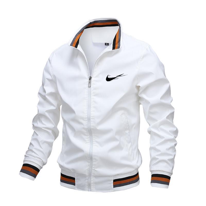 White Plus-size Men's Zippered Jacket Seasonal High-quality Business Leisure Outdoor Sports Jacket Golf Jacket
