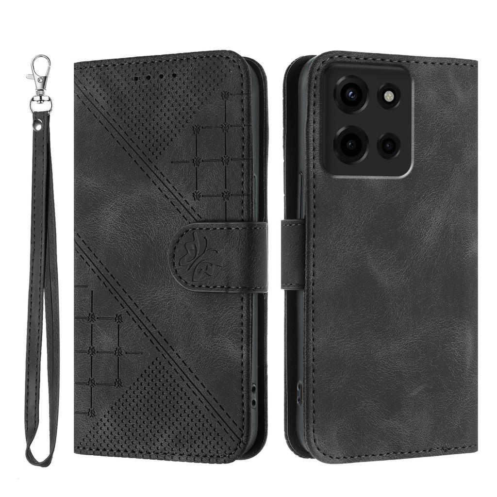 Для Motorola Мото G 5G (2025) Кожаный чехол-кошелек с тиснением в виде бабочки и цветка, чехол для телефона с ремешком