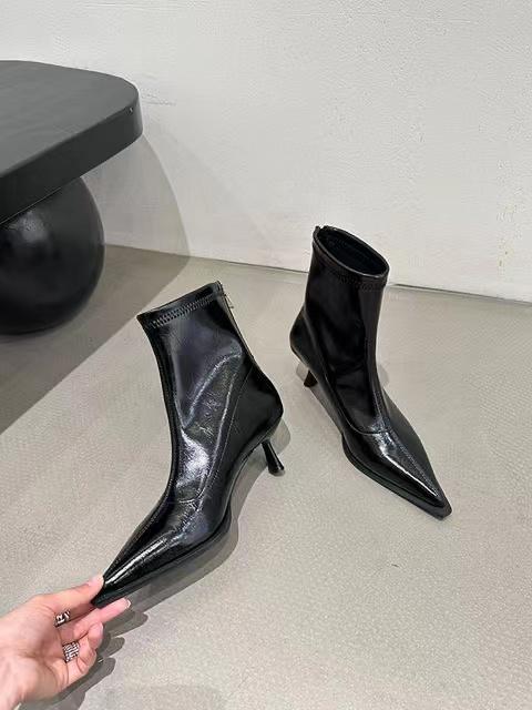 Мода 2024 Осень Новые женские остроносые высокие каблуки короткие сапоги тонкие каблуки дополнительная флисовая подкладка средние сапоги Followfashion женские