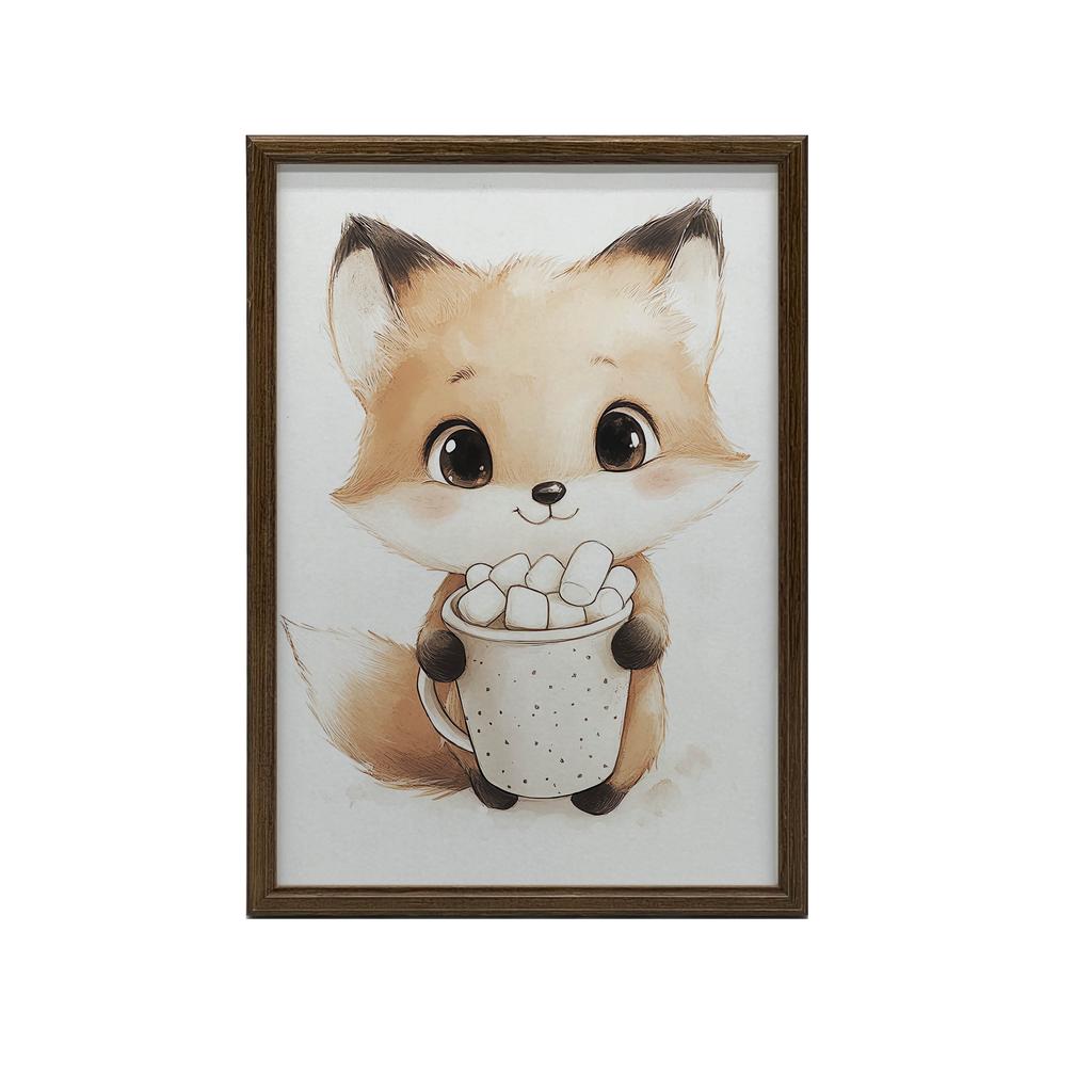 Plakat Uroczy Lisek Z Ciepłą Czekoladą Plakat Uroczy Lisek Z Ciepłą Czekoladą, 50X70 Cm, Bez Ramy, Płótno Premium Na Blejtramie