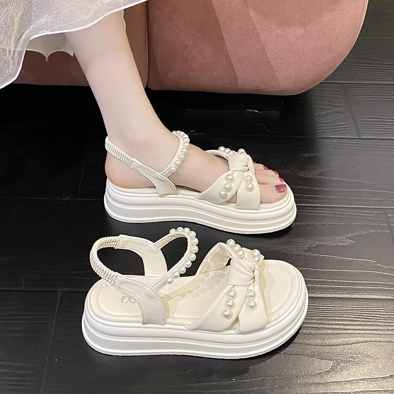 Roman Sandals Women's Fashion Outer Wear Fairy Wind Heightening Beach Shoes 2025 Summer New Temperament Non-slip Soft-soled Shoes