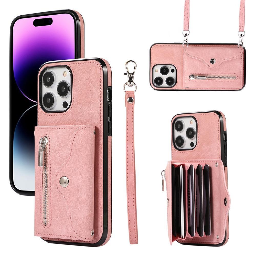 Кожаный чехол-кошелек с откидной молнией и ремешком для нескольких карт для iPhone 15 14Plus 13 12 11 Pro Max XSMAX для Samsung S24 S23 S22 S21 Ultra Plus A15 A25 A14