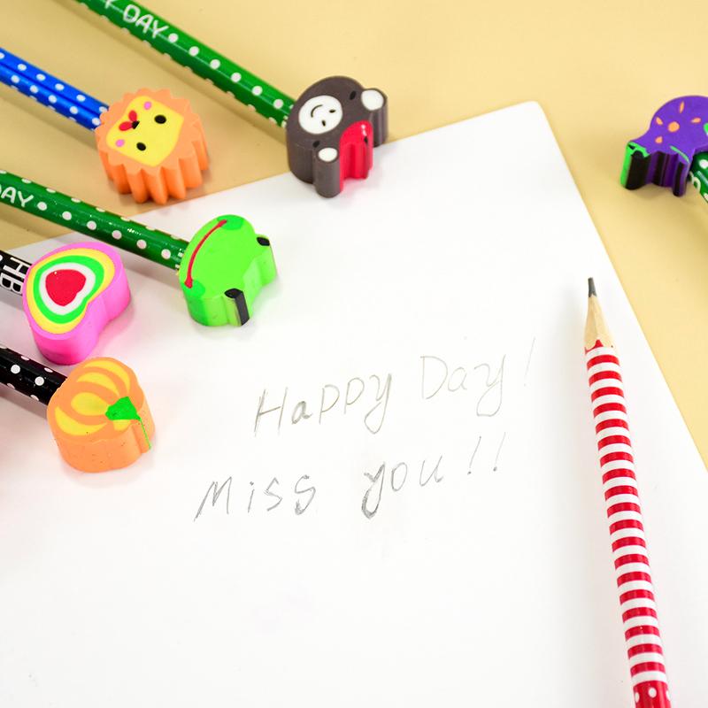 10 шт. карандашей с мультяшным рисунком и ластиком для детей, сувениры на день рождения, школьный приз для мальчика и девочки, рождественский подарок, сувениры для гостей на свадьбу