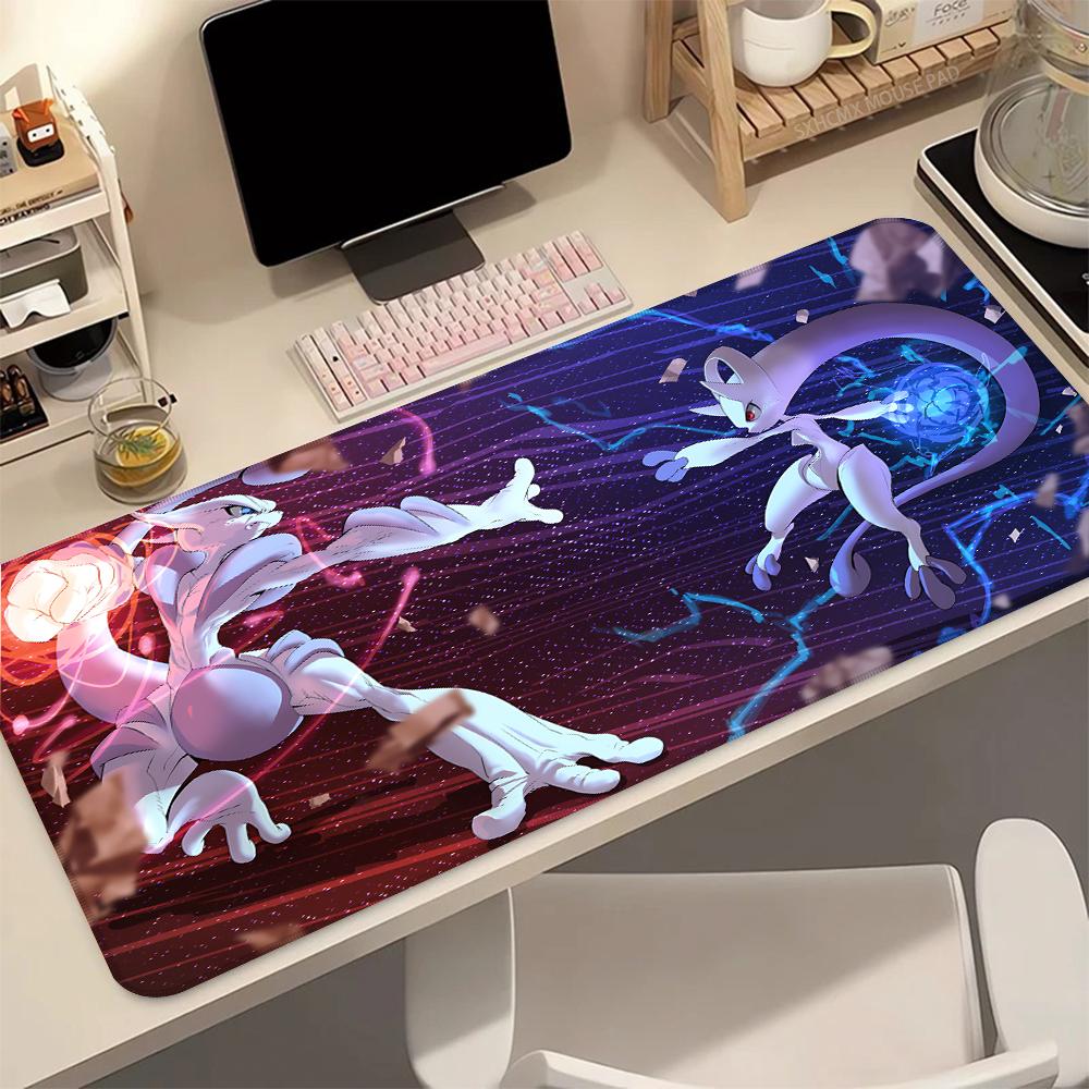 Cute P-Pokemon Mewtwo Purple Gaming Mouse Pad XXL Anti-Slip Rubber Keyboard Desk Mat Waterproof PC Gamer Accessories Mousepad
