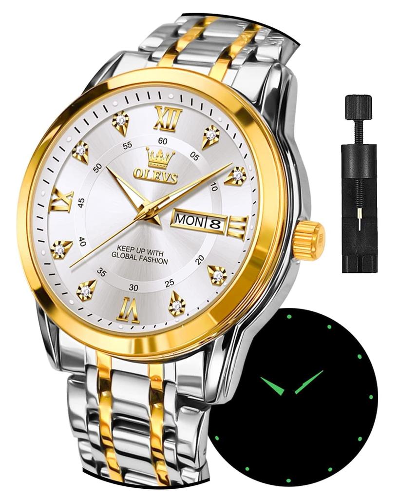 OLEVS Watch Silver Cool Popular Quartz Calendar Waterproof Watch for Men Brand Stainless Steel Stylish White Men's