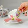 Yimei Ретро Розовая Кружка Ручной Росписи Тюльпан Керамическая Чашка для Послеобеденного Чая Кофе Уровень Внешнего Вида Нишевый Оригинальный Подарок