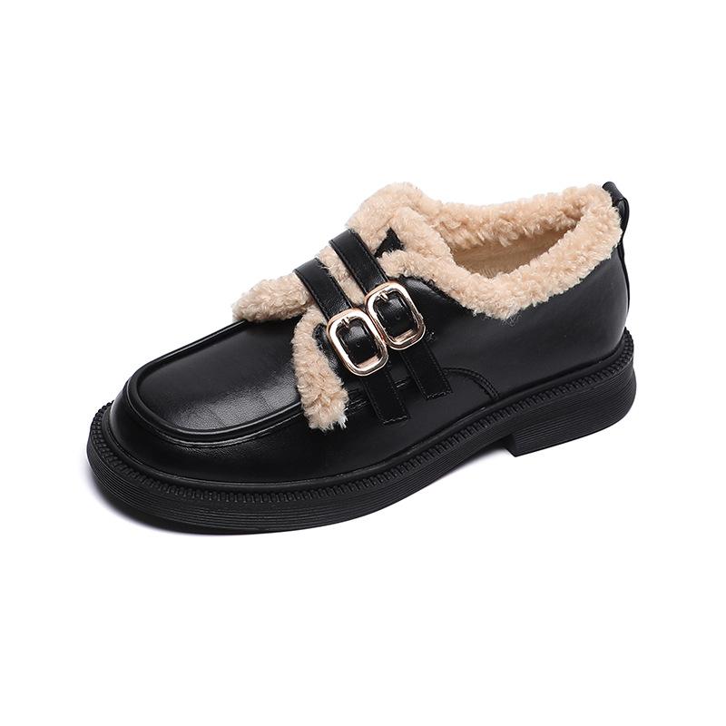 Weiwei Girl 919-3 Platform British Small Leather Shoes Women's Autumn and Winter 2025 New Mao Mao Loafers Plush Cotton Shoes