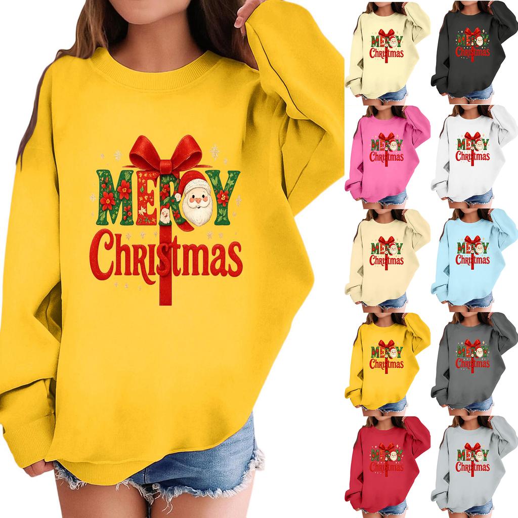 Children's Fashionable Casual Long-sleeved Loose Christmas Print Pullover Sweatshirt