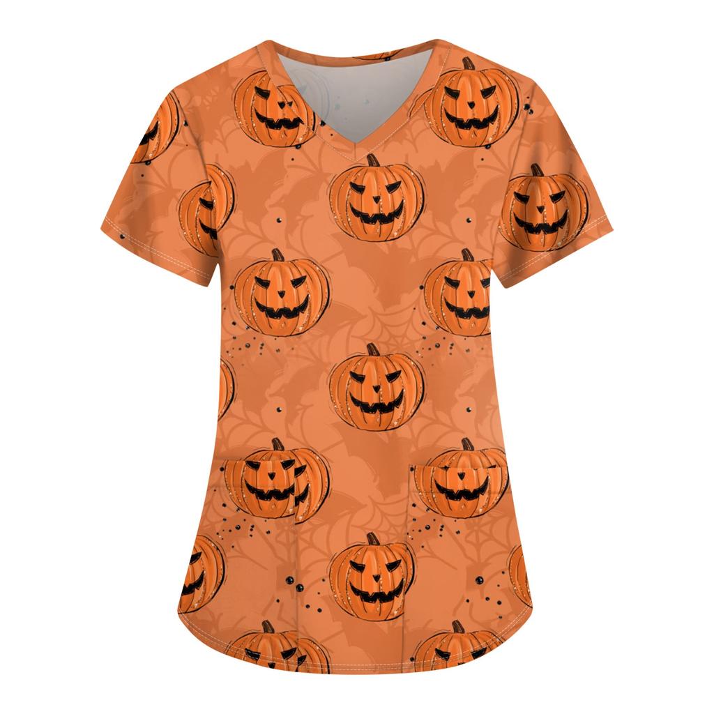 Женская униформа для кормящих мам с v-образным вырезом и принтом на Хэллоуин