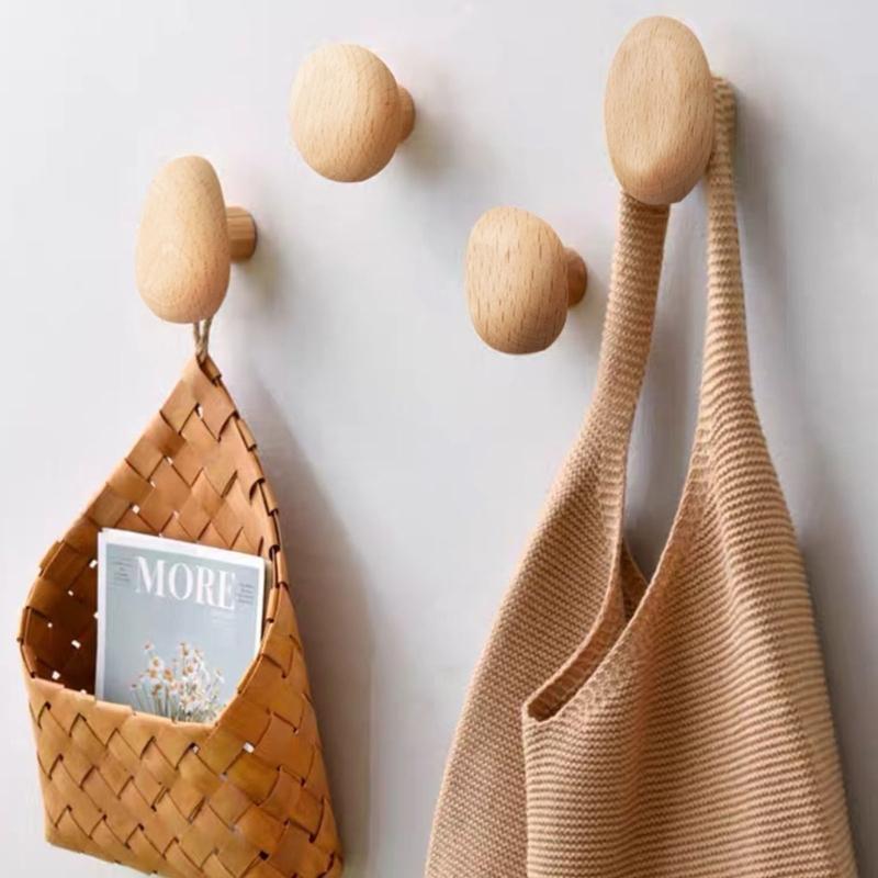 4PCS Simple Styles Wall Mount Hooks Solid & Beech Wood Multipurpose Hooks Upgrades for Hanging Clothes & Accessories