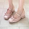 Inner Heightening Satin Thick-heeled Bow Mary Jane Shoes Women's 2025 Soft-soled One-word Strap High-heeled Single Shoes