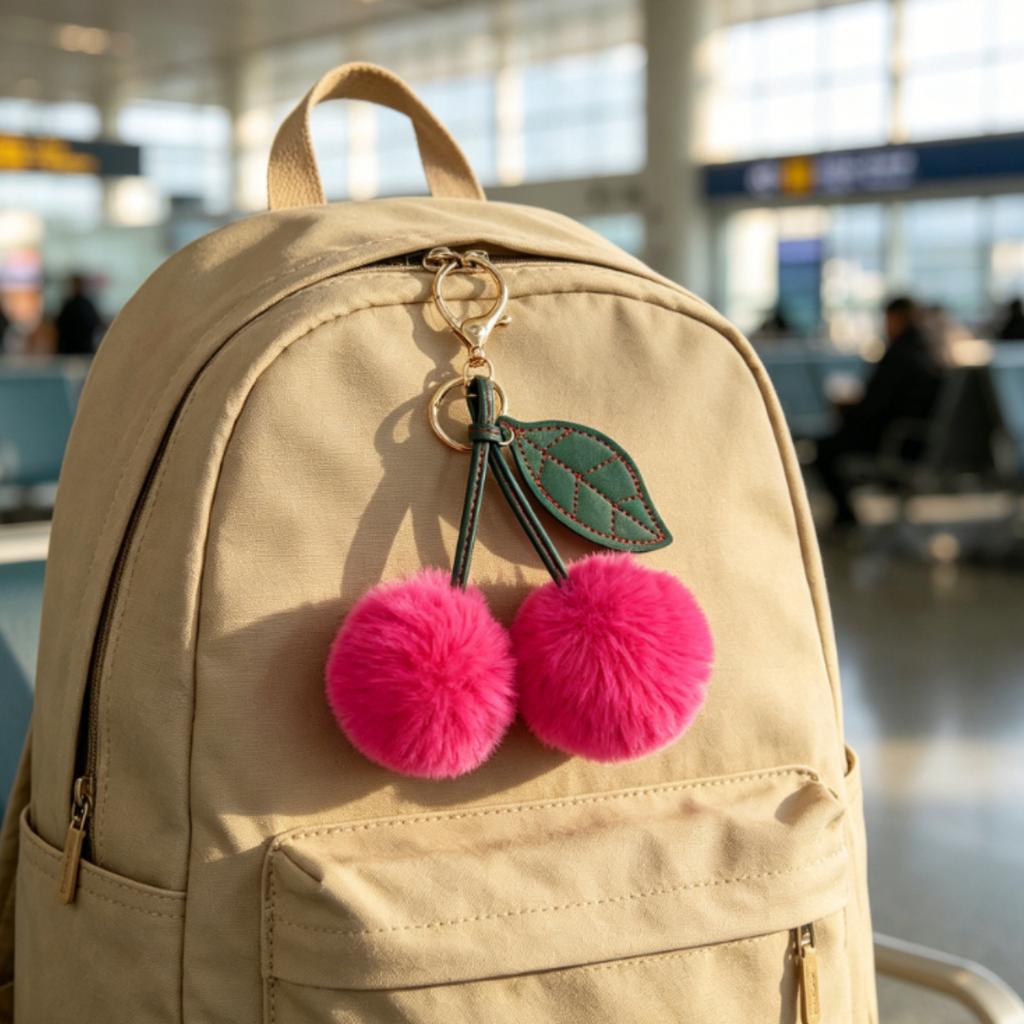 Mini Fruit Multicolor Plush Cherry Fur Ball Embroidery Leaf Dangle Backpack Ornament For Women Bag Charm