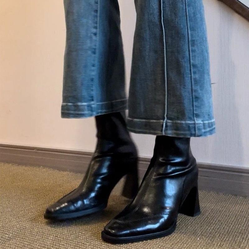 Новый стиль Мода Женские Винтажные Туфли на Высоком Каблуке Женские Ботильоны Мода Квадратный Носок Короткие Ботильоны Осень Зима Женская Обувь Ботинки