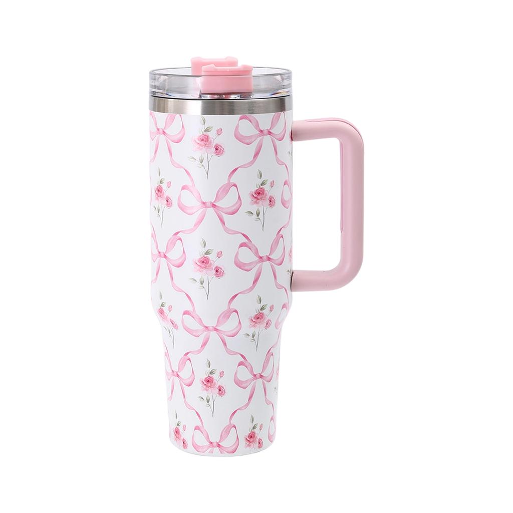 40oz Stainless Steel Insulated Tumbler With Handle - Travel Car Mug With Leak-Proof Straw Lid, Double Wall Vacuum Cup For Hot & Cold Drinks, -Free