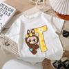 Футболка Labubu с принтом букв AZ с коротким рукавом для мальчиков и девочек, модная детская одежда из хлопка, кавайные топы для малышей на день рождения