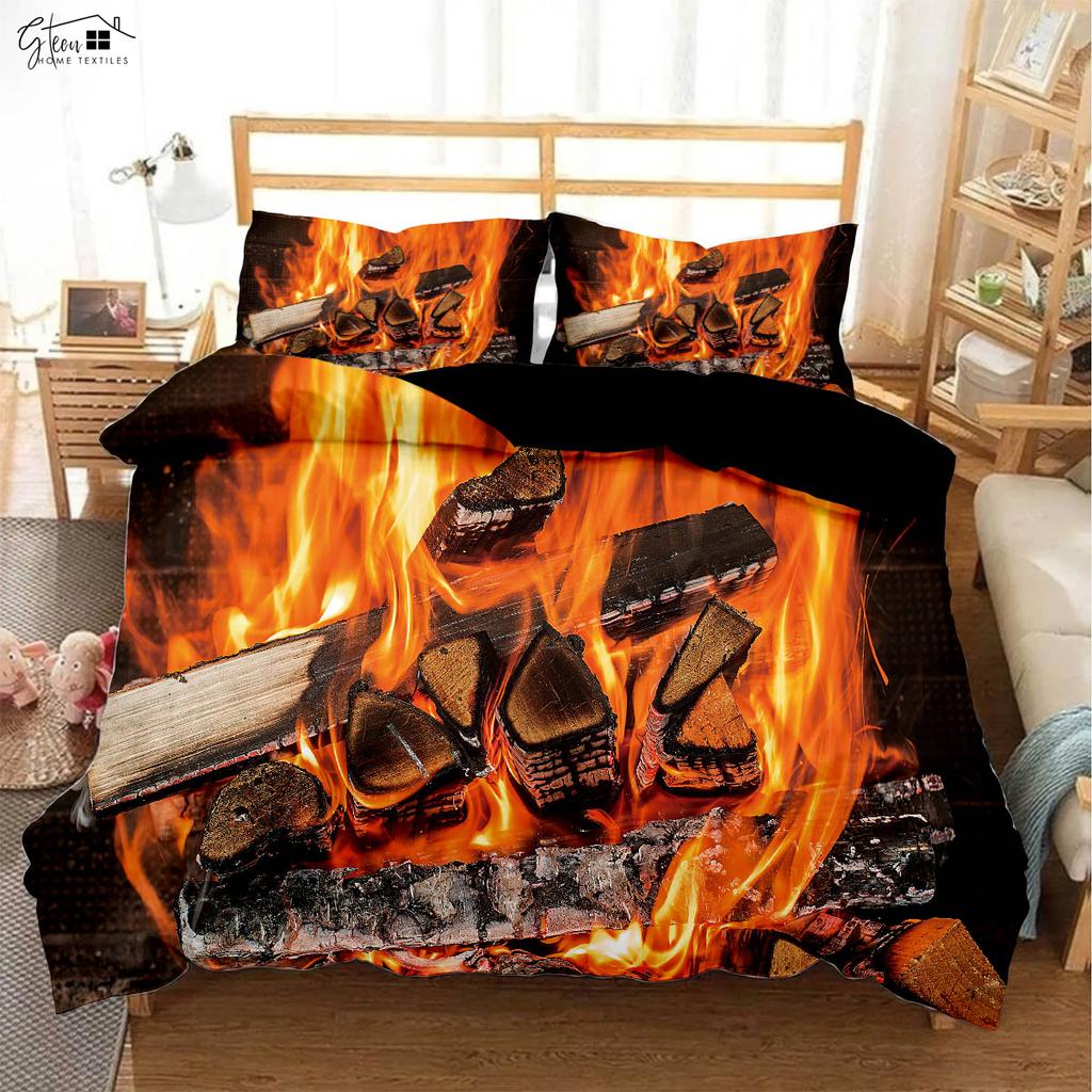 3D-печатное постельное белье с принтом "Огненный Череп и Баскетбол" Пододеяльник Наволочка Комплект из трех предметов Мягкий и удобный Пододеяльник