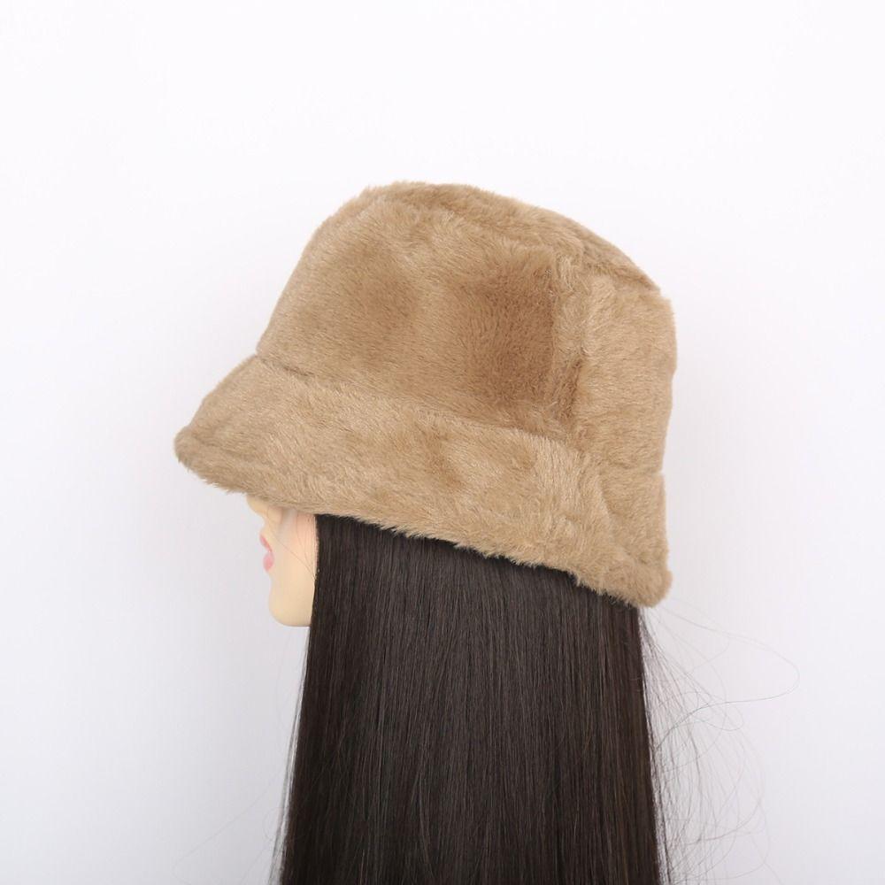 Faux Fur Bucket Hat Soft Flat Top Cap Gift Fisherman's Cap Women Lady
