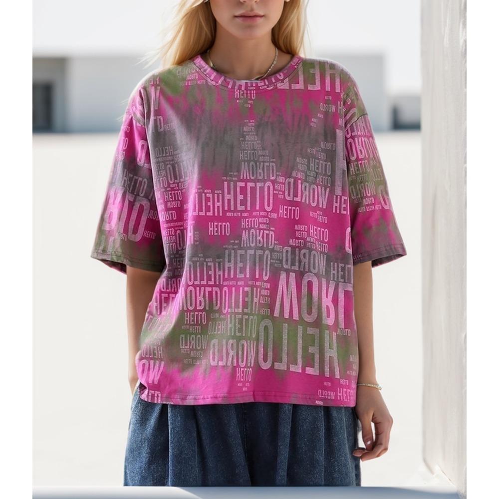 Dimanaf 2024 футболка больших размеров женские топы свободные хлопковые летние футболки с короткими рукавами и круглым вырезом 4XL