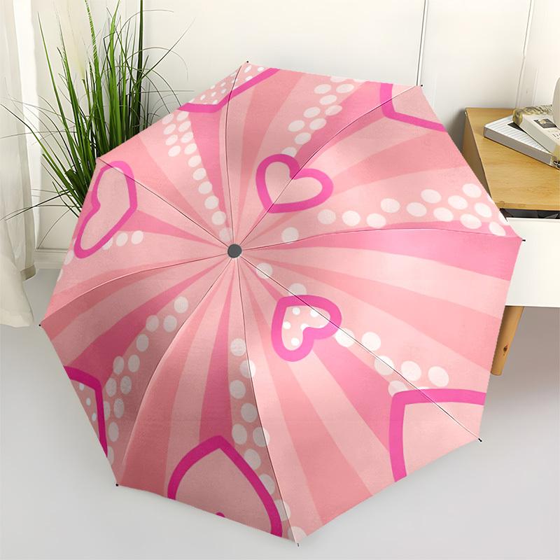 1pc Pink Hearts Pattern Automatic Folding Umbrella - 8-Rib Durable Iron Frame, Compact Portable for Daily Travel yy251205053