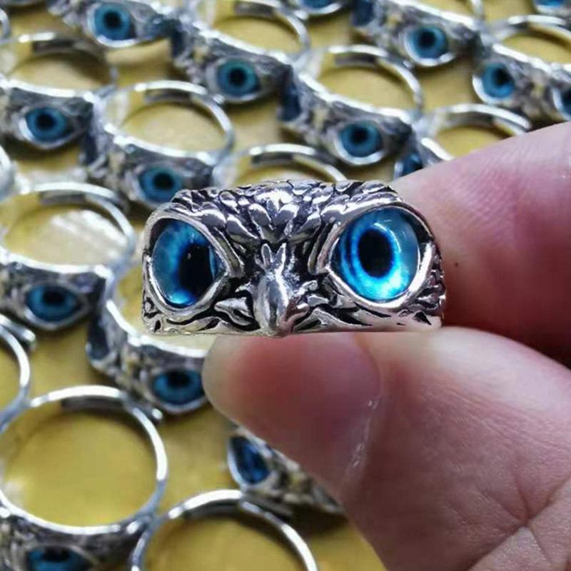 Adjustable Punk Owl Ring Open Animal Rings Statement Ring Jewelry Gifts Demon Eye Owl Ring Retro Animal Bird Open Ring