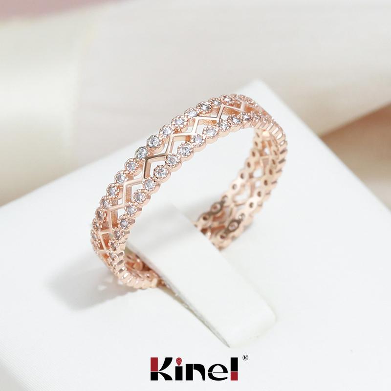 Kinel Hollow Rose Gold Color Vintage Ring For Women Zircon Wedding Ring Fine Jewelry