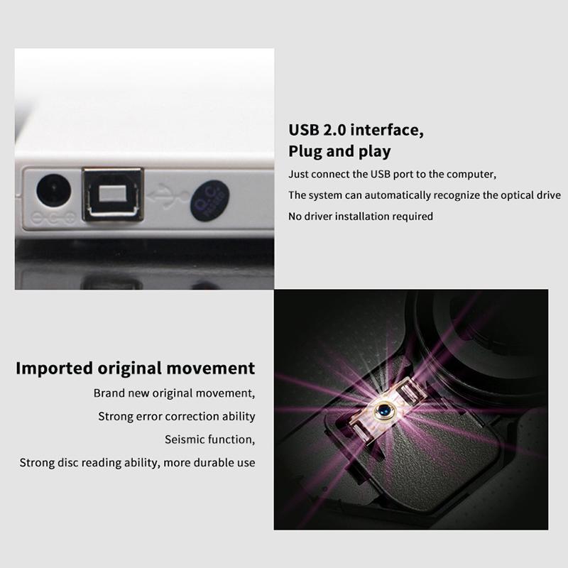 Внешний DVD-плеер CD-привод USB 2.0 MP3 Музыка Фильмы Портативный считыватель для Windows 7/ 8/ 10 Ноутбука Настольного ПК Компьютера