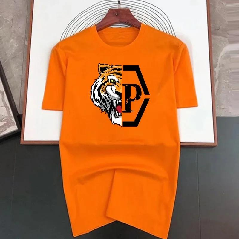 100% Cotton Luxury Brand Tiger Printing T-shirt Black Summer Short Sleeve Tee Men's/Women's Fashion Top Tshirt Streetwear 2024