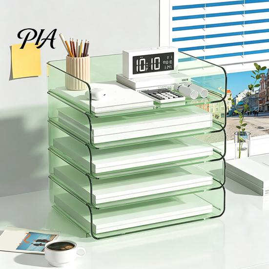 Compact Desk File Tray Large Capacity Organizer for Documents Files Letters A4 Paper Book Notes Mail, Stackable Dormitory Clear Tray, Storage
