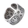 Vintage Smile Face Poker Dices Star Opening Ring Adjustable Ring Jewelry for Fashion Enthusiasts and Retro Lovers