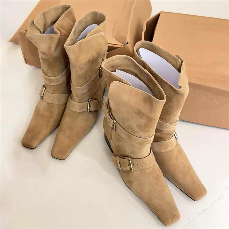 Korean Version Niche Design Lapel Two Wear Small Square Head Martin Boots Women'S Thick Heel Chelsea Thin Boots Short Boots