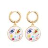 Cute Round Eye Flower Smile Star Heart Pattern Stainless Steel Hoop Earrings For Women Vintage Enamel Gold Color Female Jewelry