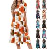 Ayollar uchun moda bosmali dumaloq bo'yinli keng qisqa yengli cho'ntakli pulover ko'ylak