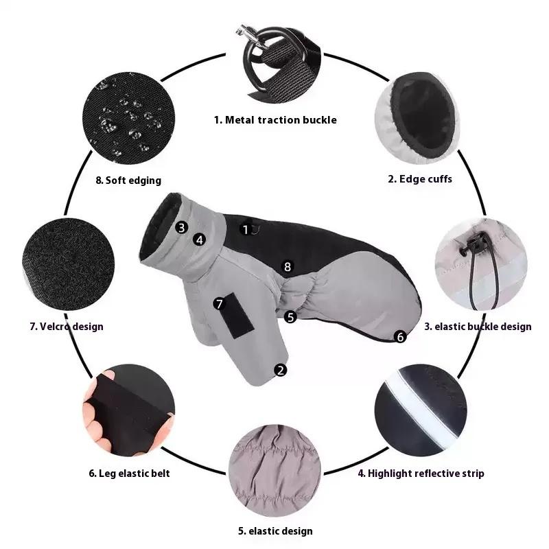 Зимнее пальто для большой собаки Водонепроницаемая одежда для питомца Куртка Пальто для питомца Костюм лабрадора колли Жилет золотистого ретривера Комбинезон Ветрозащитный