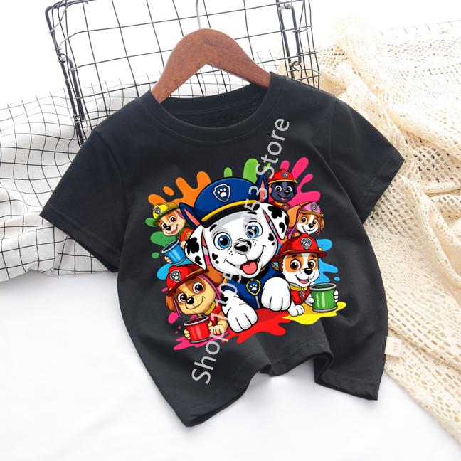 PAW Patrol Children Short Sleeve Tshirt Cartoon Chase Skye Print Pullover Boys Girls Summer Breathable Casual Cotton Tops Gifts