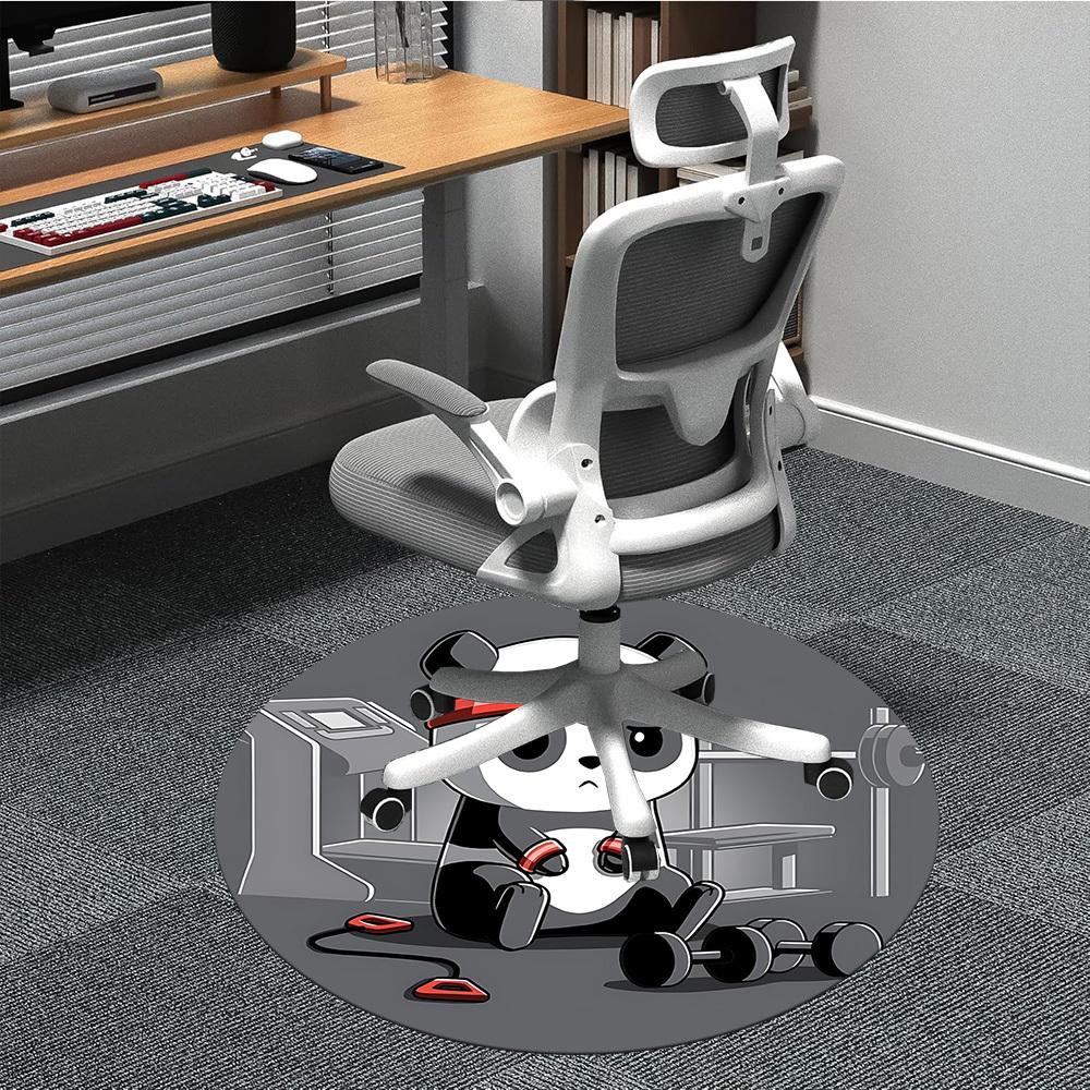 1pc Panda Fitness Office Round Area Rug, Indoor Mat Suitable For Office, Under Office Chairs Bedroom Living Room Home Decor, Room Deco
