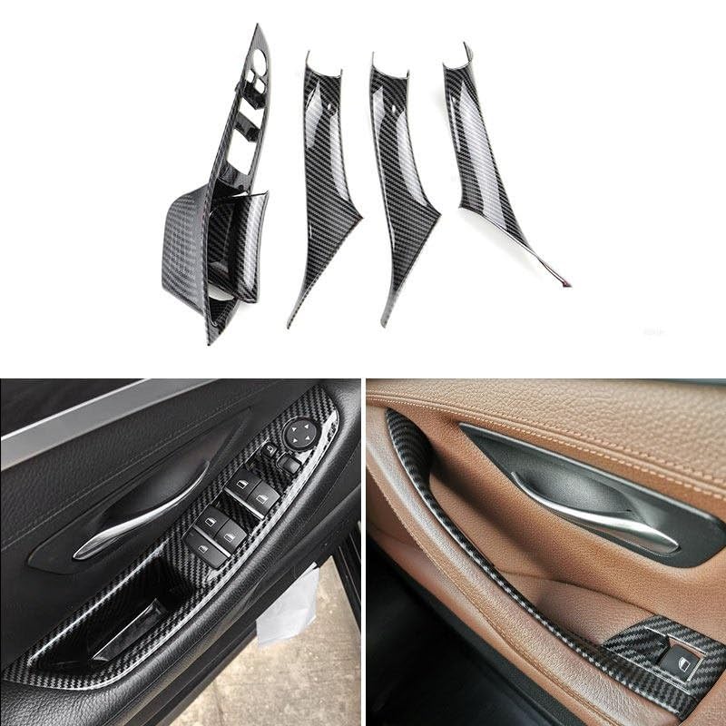 HAENJA Car Interior Door Handle Carbon Fiber Texture Door Pull Handle Protective Cover Trim for BMW 5 Series F10 F18 LHD Driver Cover, 2011-2017