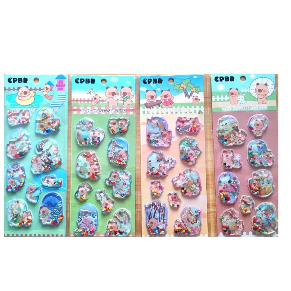 Cute Kids' 3D Water-Filled Shaker Stickers (4 Pieces)Reusable Removable Decor for Capybara Bear Cub Themed Anime Worlds Store