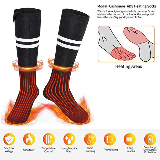 1 пара носков с подогревом, перезаряжаемые, с дистанционным управлением, для мужчин и женщин, электрические носки, моющиеся, для зимы, для катания на лыжах, пешего туризма, кемпинга, согревающие носки