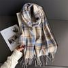 Fashion Korea Styles Luxury Stripe Winter Women Scarf Imitation Cashmere Thick Warm Pashmina Shawl Wraps Tassel Echarpe