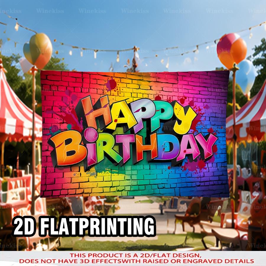 1pc 2D Flat Colorful Graffiti Happy Birthday Backdrop Banner Indoor Outdoor Party Decorative Banner Birthday Celebration Scene Party Decor