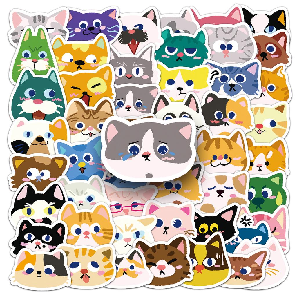 50 Cat Head Graffiti Stickers Cartoon Cute Hand-painted Decorative Mobile Phone Case Water Cup Waterproof Stickers