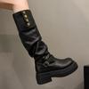 Vintage Women Knee High Boots Autumn Winter Ladies Causal Thick Heel Knight Long Botas Zapatos De Mujer