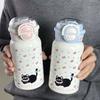 Kawaii Cat Bow-tie Thermos Water Bottle With Straw Cute Stainless Steel Thermal Cups 500ml Coffee Tea Tumbler Gift For Kids Girl