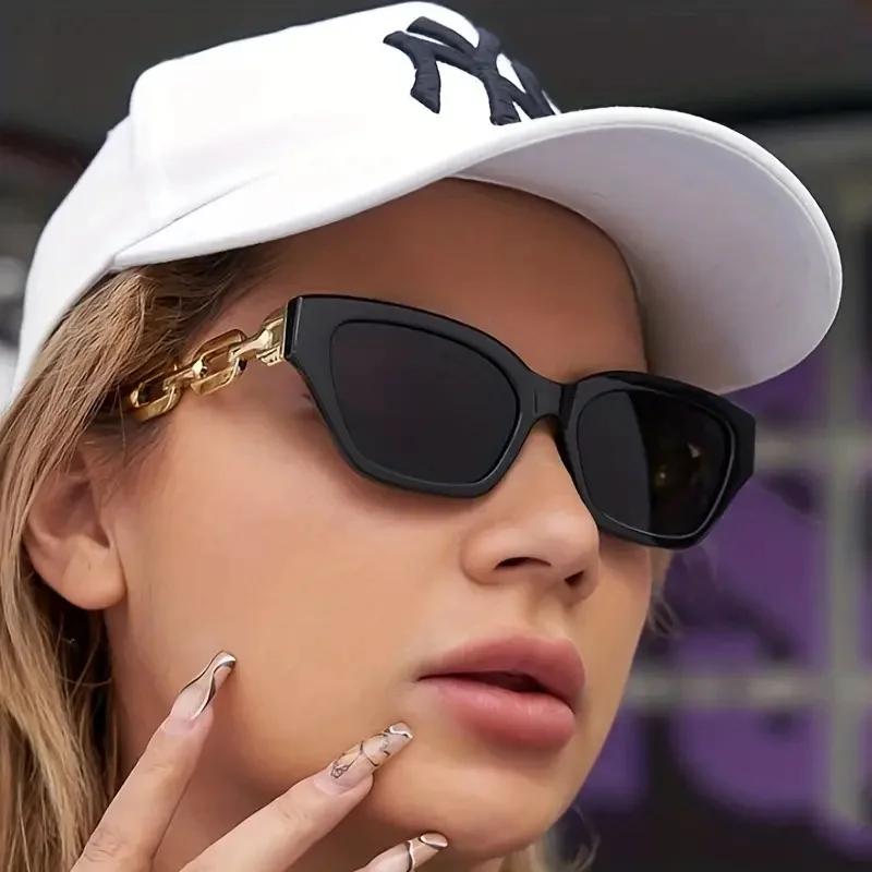 Смелые Зеркальные Солнцезащитные Очки Cat Eye с Подвеской-Цепочкой для Летних Пляжных Вечеринок