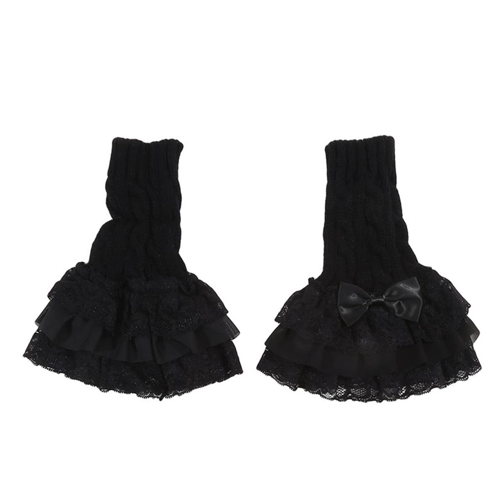 Lolita Lace Bowknot Gloves Y2K Fingerless Gothic Winter Warm Sunscreen Sleeve False Sleeve Gloves Women JK Clothing Accessories