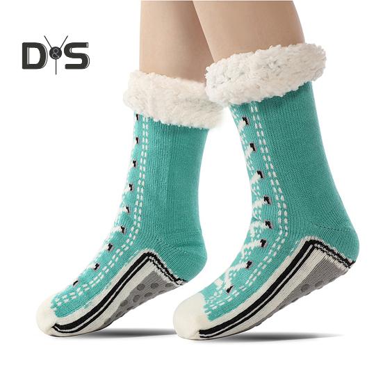 1 пара зимних носков с рисунком обуви, с плюшевой подкладкой, сохраняющих тепло, рождественские носки с высоким голенищем, гетры для ног, осенне-зимние носки-тапочки, праздничный подарок