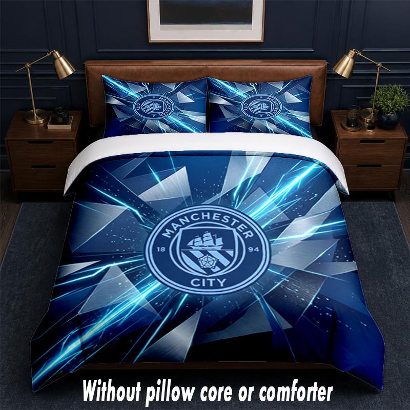Manchester City Design Bed Bedding Set 1 Duvet Cover + 2 Pillowcases Soft Breathable Household Bed Linens